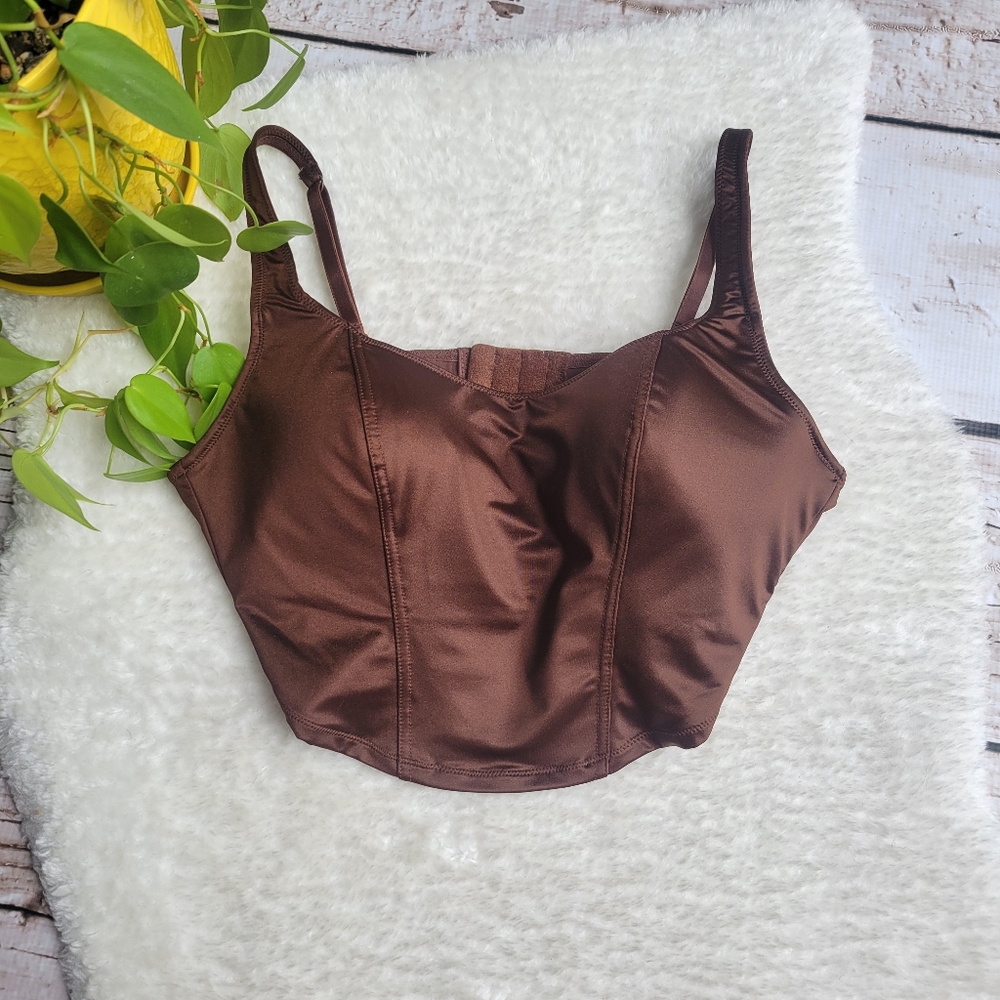 NWT Pink By Victoria's Secret Brown Corset Style Top Size Medium
